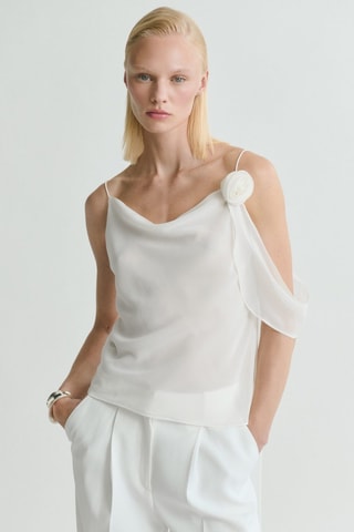 Top drapé détail fleur - Blanc