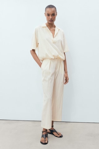 Chemise crop bouffante - Beige