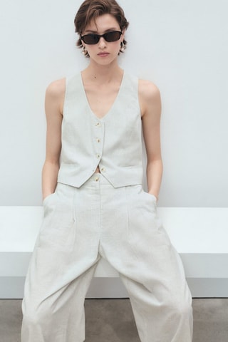 Pantalon de costume droit lin mélangé - Blanc