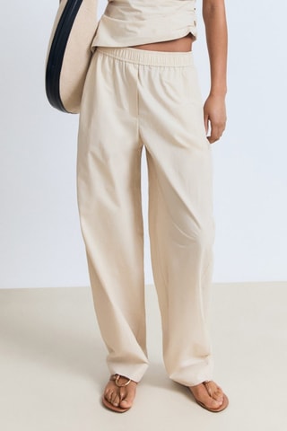 Pantalon paperbag en coton - Écru