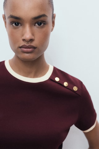 T-shirt coton boutons - Bordeaux