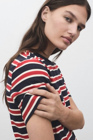 T-shirt coton à rayures - Bleu