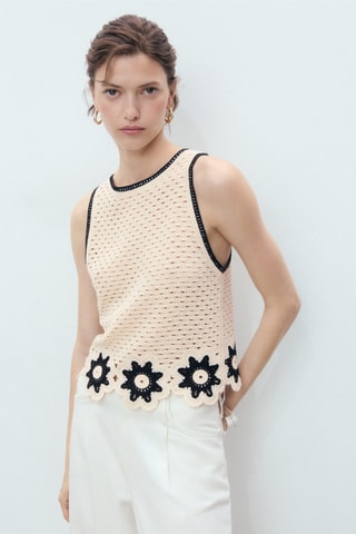 Top en crochet finitions à fleurs - Blanc