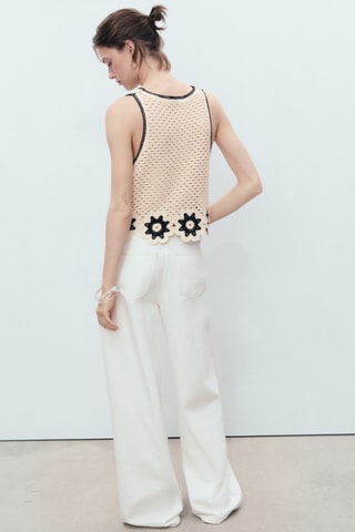 Top en crochet finitions à fleurs - Blanc