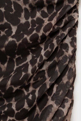 Robe midi froncée léopard - Marron