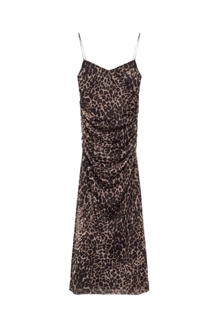 Robe midi froncée léopard - Marron