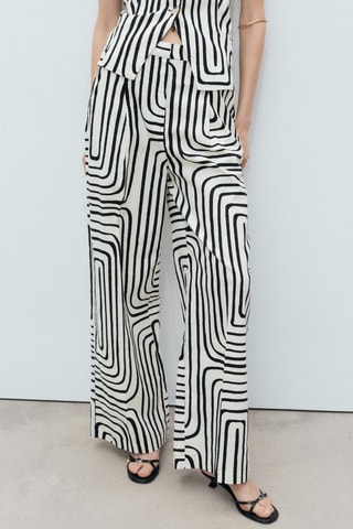 Pantalon lin imprimé géométrique - Blanc