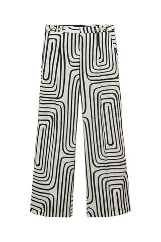 Pantalon lin imprimé géométrique - Blanc