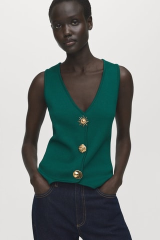 Gilet maille boutons bijoux - Vert