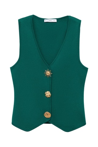 Gilet maille boutons bijoux - Vert