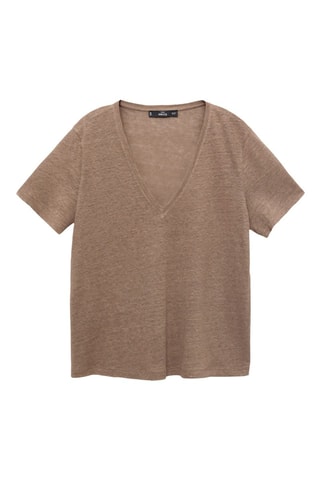 T-shirt lin col V - Marron