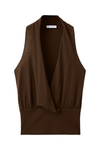 Top maille col V - Marron