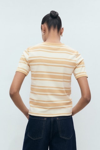 T-shirt coton col contrastant - Marron
