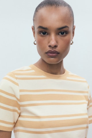 T-shirt coton col contrastant - Marron