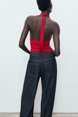 Top col en V dos nu - Rouge