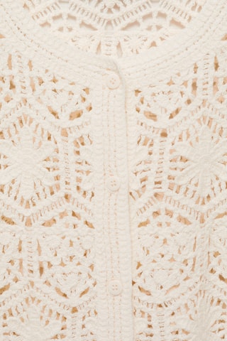 Cardigan crochet bas festonné - Écru
