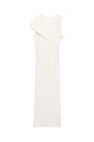 Robe maille côtelée manches asymétriques - Blanc