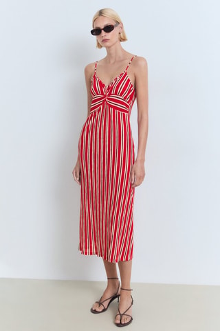 Robe froncée rayures - Rouge