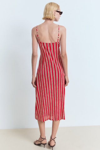 Robe froncée rayures - Rouge