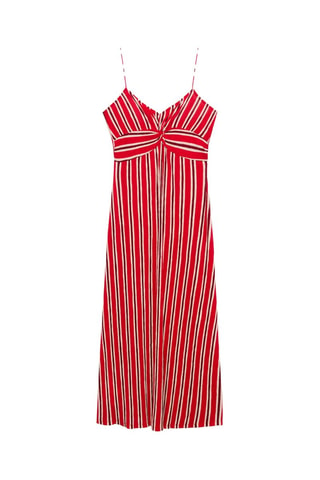 Robe froncée rayures - Rouge