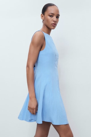 Robe col bateau à plis plats - Bleu