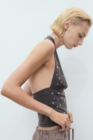 Haut à emmanchures américaines métalliques - Gris