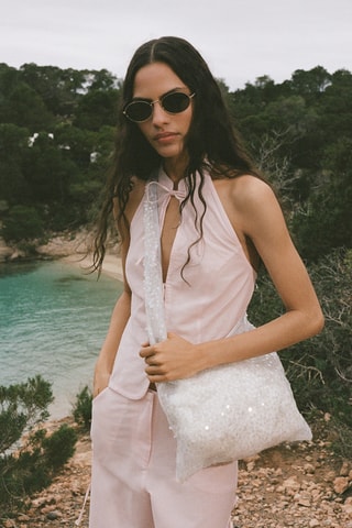 Sac porté épaule paillettes - Blanc