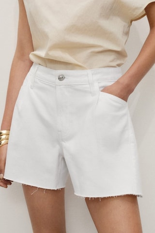 Short en jean bas effiloché pinces - Blanc