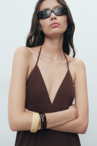 Robe coton décolleté en V - Marron
