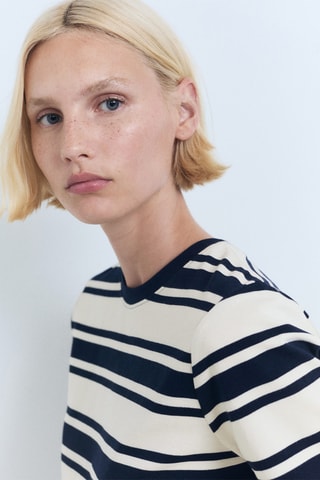 T-shirt coton col contrastant - Écru