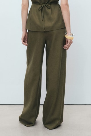 Pantalon mélange de lin pinces - Vert