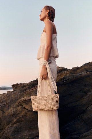 Sac porté épaule tressé moyen - Blanc