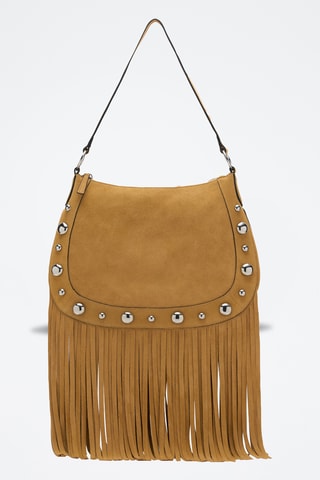 Sac en daim avec franges et détails cloutés - Jaune
