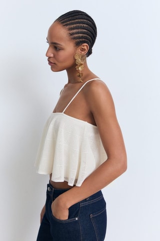Top maille à volants - Blanc