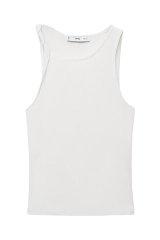 Top côtelé bretelles asymétriques - Blanc