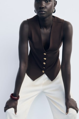 Gilet boutons bijoux - Marron