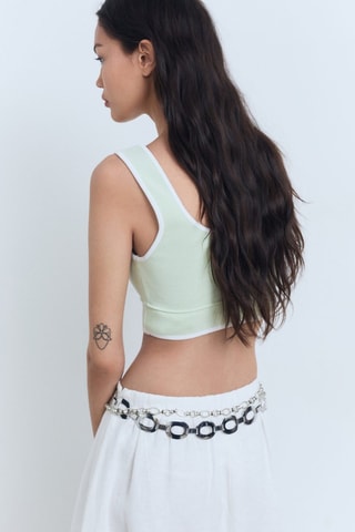 Top maille bords contrastants - Vert