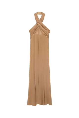 Robe longue semi-transparente col croisé - Beige