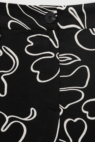 Pantalon lin mélangé imprimé à fleurs - Noir