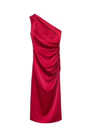 Robe asymétrique satinée avec fronce latérale - Bordeaux