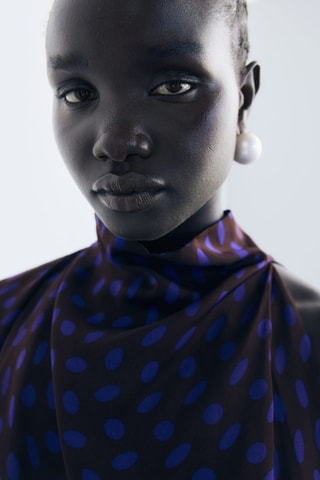 Blouse à pois col bénitier - Marron