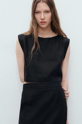Top crop lin - Noir