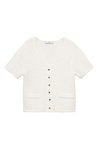 Cardigan en maille bouclée manches courtes - Blanc
