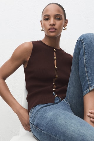 Gilet maille fentes - Marron