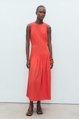 Robe longue ourlet froncé - Rouge