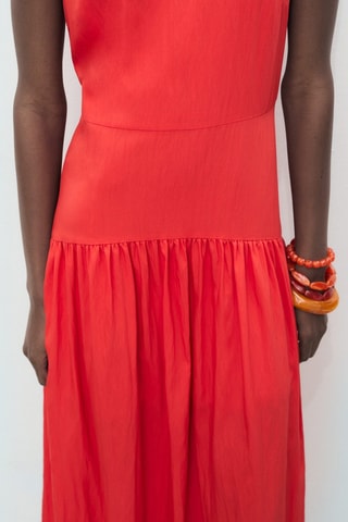 Robe longue ourlet froncé - Rouge