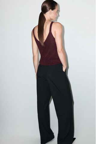 Top maille Lurex col en V - Bordeaux