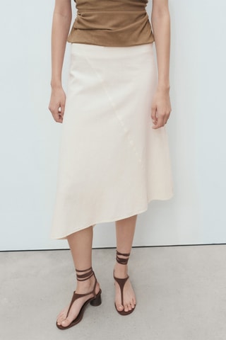 Jupe midi coton asymétrique - Écru