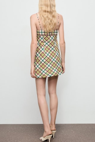 Robe décolletée à carreaux - Blanc