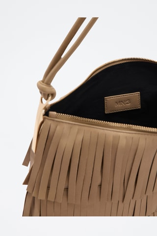 Grand sac porté épaule cuir à franges - Beige
